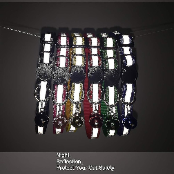 6x reflekterende Ign justerbare kattehalsbånd Mere sikkerhed Quick Release sikkerhedsspænde med klokke (rød, lyserød, gul