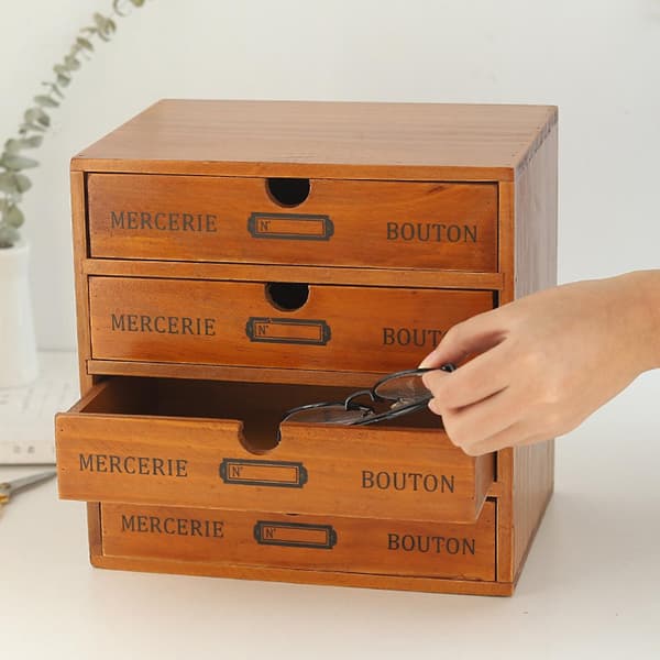 Retro Træskuffeskabs Opbevaringsboks til Skrivebord