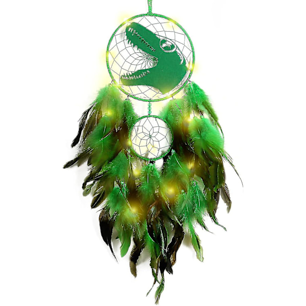 Dinosaur Dream Catchers For Boys Girls, Dream Catcher Light Wall Decor Feather Wall Hanging Dino Dream Catcher Kids Gift Green With light