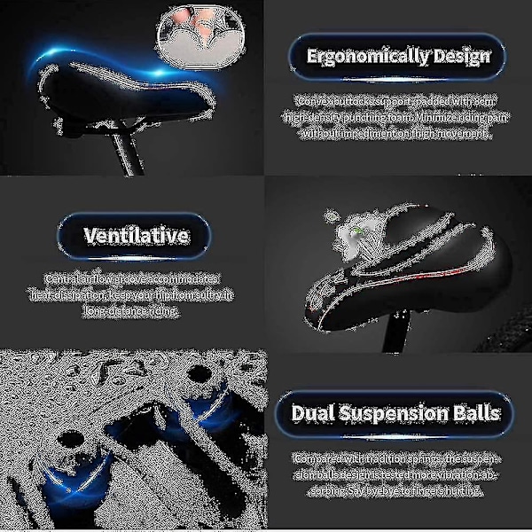 Oversized cykelsæde, komfortabelt cykelsæde - Universal udskiftning cykelsadel - Vandtæt læder cykelsæde med ekstra polstret memory skum - Bi
