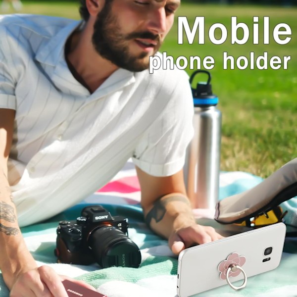 2 stk. mobiltelefon ringholder blomsterformet ringholder metal universalbeslag er velegnede til smartphones (sølv, rosaguld)