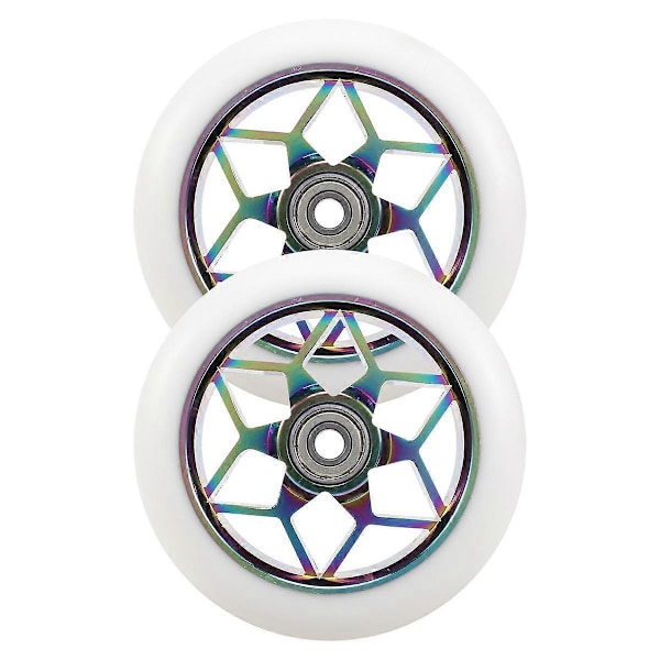 2 stk. 110mm Scooter Hjul Farverige Pu Hjul Tykke Stunt Bil Hjul med Lejer (Hvid)