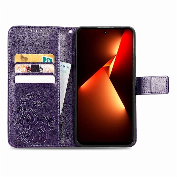 Firekløverlås Præget Spænde Læder Telefoncover Purple For Tecno Pova 5 4G