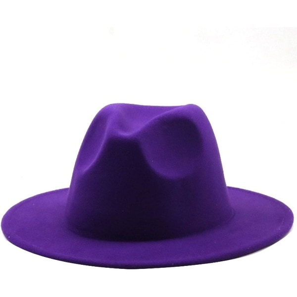 Kvinner Menn Filt Fedora Hat Ull Vintage Gangster Trilby With Wide Brem Gentleman Lady Winter Simple Jazz Caps Purple Wide
