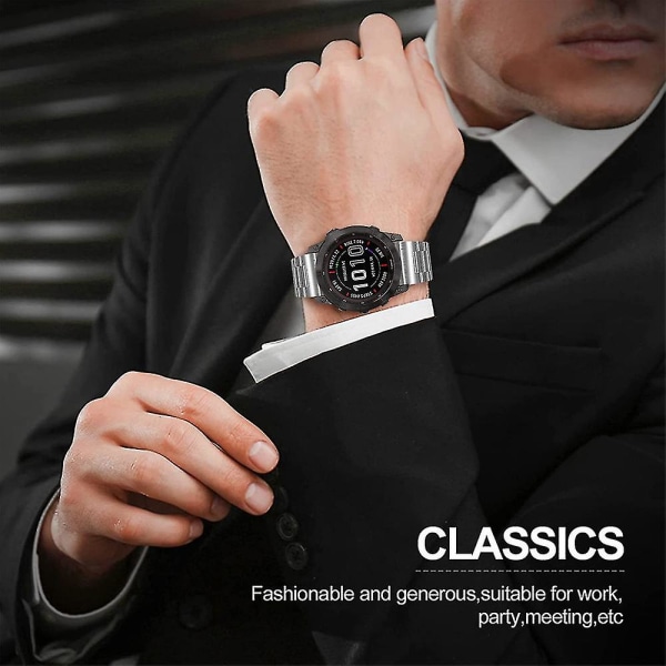 Rem for Garmin Fenix 6, rustfritt stål, enkel å montere, erstatningsrem for Garmin Fenix 5 / Fenix 5 Plus / Fenix 6 Pro