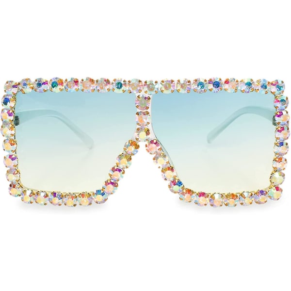 Ekstra store firkantede Elton Crystal solbriller Bling Rhinestone konsertbriller