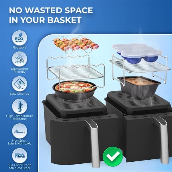2 stk. Air Fryer Riste, 4 Spyd Rustfrit Stål Grillrist
