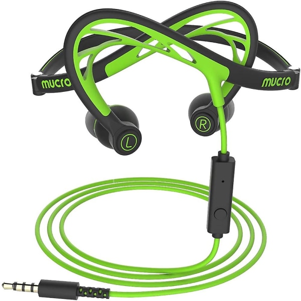 Mucro sammenfoldelige løbesportshovedtelefoner med ledning, nat-nakkebånd In-ear stereo-øretelefoner, kabellængde: 1,2 m