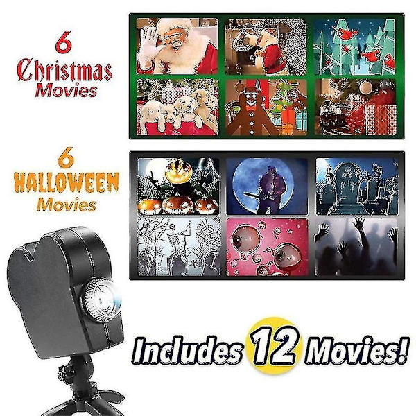 Halloween Fönsterprojektorlampa LED Festival 12 Filmer Julvisningsljus