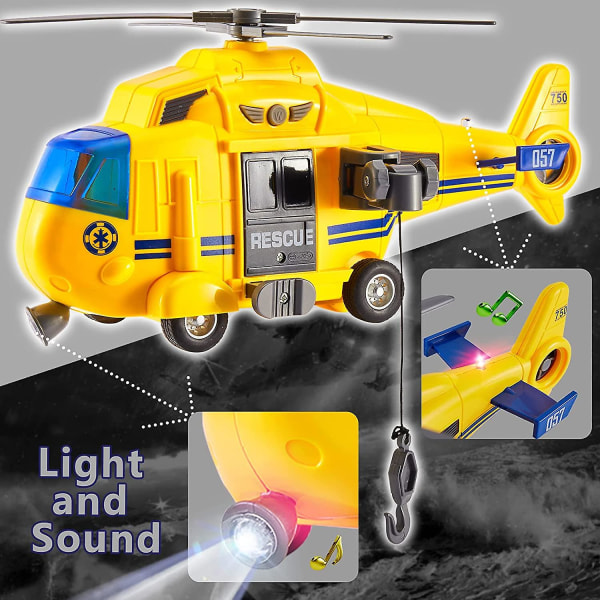 Redningshelikopterlegetøj med lys og lyd Push And Go-biler Pædagogisk legetøj