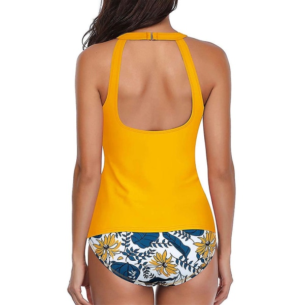 Kvinder Hawaiian Sports Tankini Bikini Sæt Badetøj Vest Top Højtalje Beachwear Badedragt Badedragt Yellow 2XL