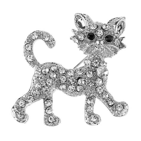 Koreansk Mode Kreativ Katt Brosch Nål Legering Kristall Strass Juvel Silver