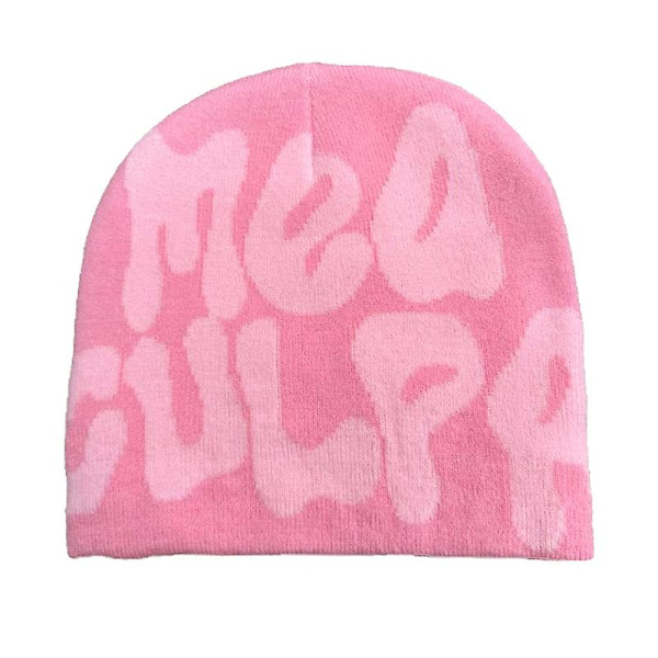 2023 Ny Strikkede Beanies Hat Mænd Kvinder Paragraf Kvalitet Cap Mea Culpa Y2k Varmt Mode Hundrede Tag Kold Hat Til Kvinder Hatte Pink