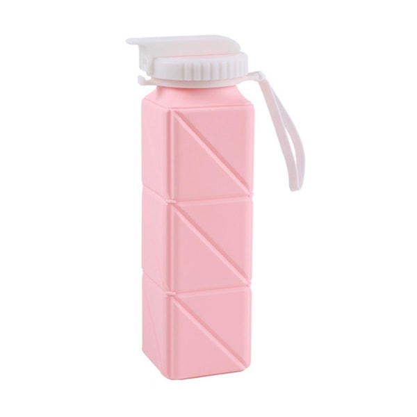 610ML sammenfoldelig vandkop Lækagesikker bærbar silikonevandflaske til rejsegymnastikcamping udendørsaktiviteter Pink