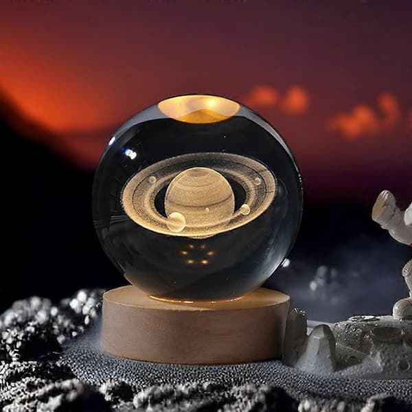 Krystalkugle Natlampe LED Galakse Glaskugle - Saturn