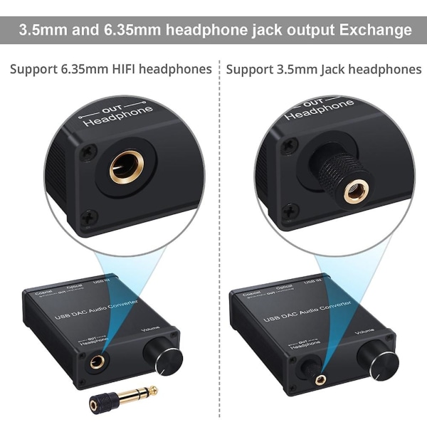 Usb Dac Audio Converter Adapter med hodetelefonforsterker Usb til koaksial S/pdif digital til analog 6.