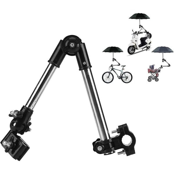 Justerbar paraplyholder, 360 skalerbar babyramme rustfrit stål elastisk forbindelse til kørestole (sort)