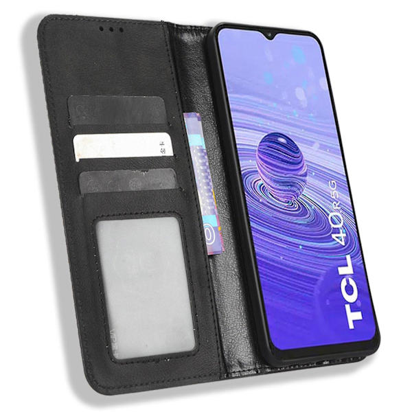 Retro Textur Telefonfodral För TCL 40R 5G, Fallskydd PU Läder Ställ Plånbok Mobiltelefon Skal