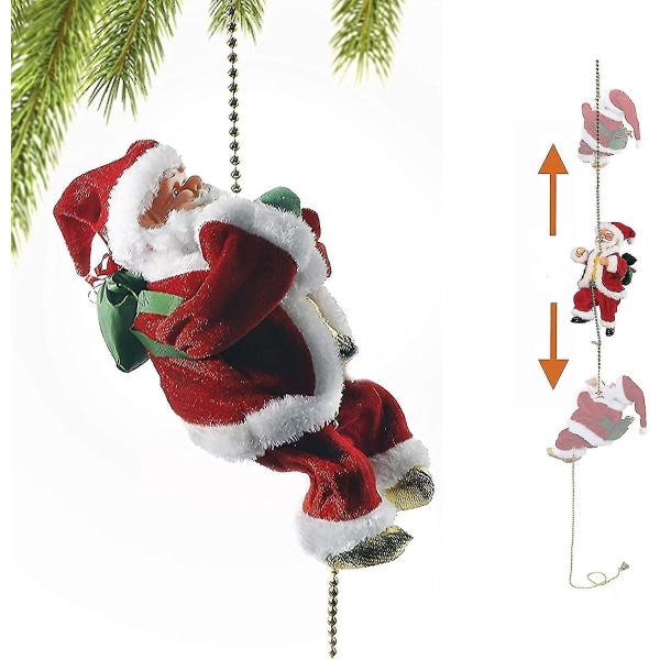 Klatrende julenisse julepynt dekorasjonsgave, klatrer opp og ned, batteridrevet klatrenisse med lett musikk og lyd