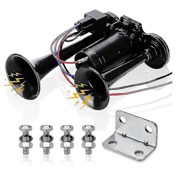 Horn Kit, 12v 150db Bilhorn Super Høj 2 Trompet Toghorn Kit Med Kompressor Til Lastbiler Tog Både Sort