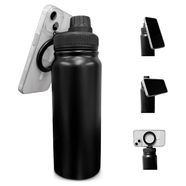 1000ML Isolert Flaske Matvaregodkjent 304 Rustfritt Stål Høy Temperaturbestandig med Magnetisk Roterende Telefonholder Bærbar Varm 12 Timer Kald 24 Timer