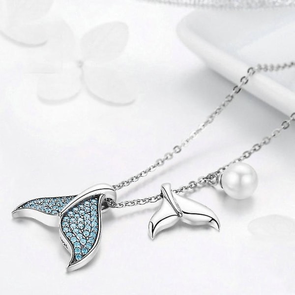 Mermaid Tears S925 Sterling Sølv Halskjede Ocean Shell Pearl Fish Hale Halskjede