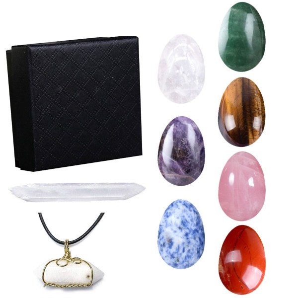 7 stk Naturlig krystall syv chakraer Helbredende steiner Energiegg Meditasjon Kvarts Edelsten Reiki Healers Yoga Practioner Black gift box