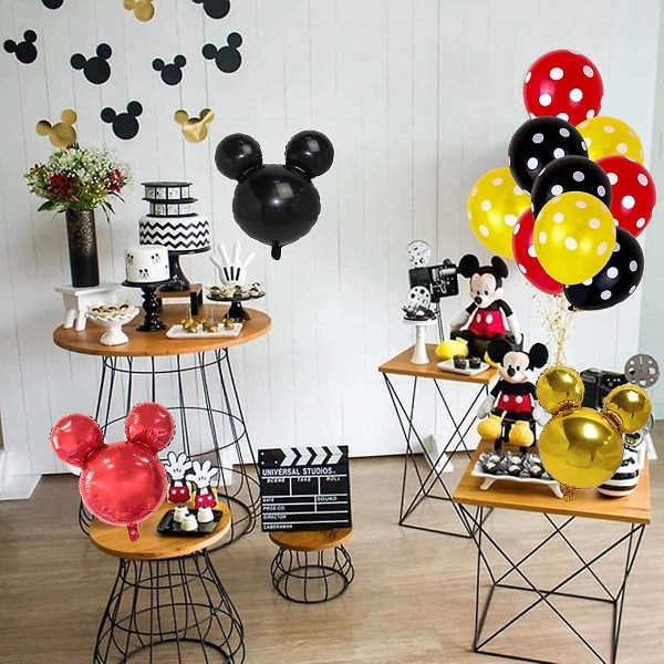 33 stk. Mickey-festballonger, 12-tommers lateksballonger, 24-tommers aluminiumsfolieballonger, røde, svarte og gule ballonger til barnebursdager