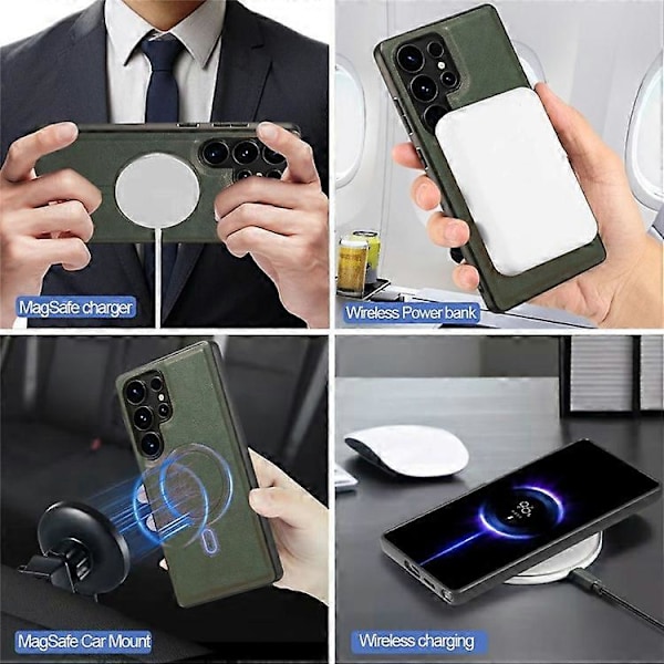Yhteensopiva Samsung Galaxy S23 Ultra Magneettikotelo PC + PU Puhelimen Takakuori Irrotettavalla Korttipidikkeellä Green
