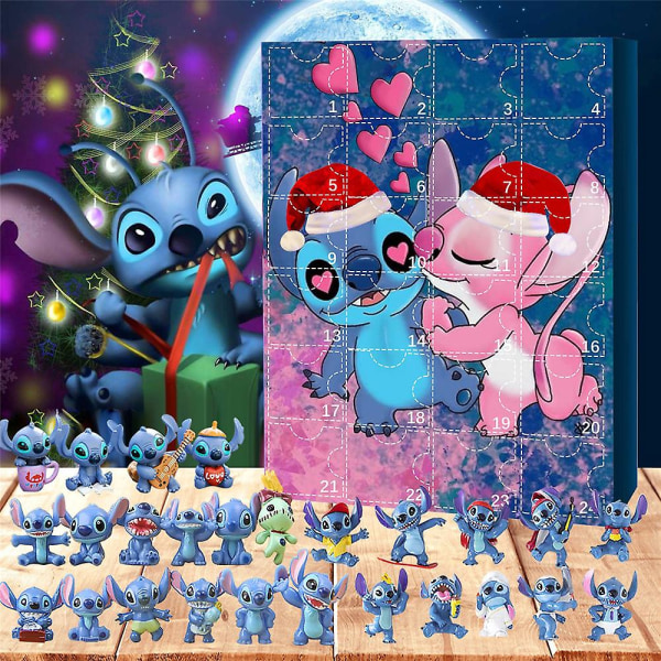 Sød adventskalender 2023 til børn, 24 stk Lille monster Lilo & Stitch Kawaii figurer Legetøj Jule nedtællingskalender, dejlige julegaver til piger