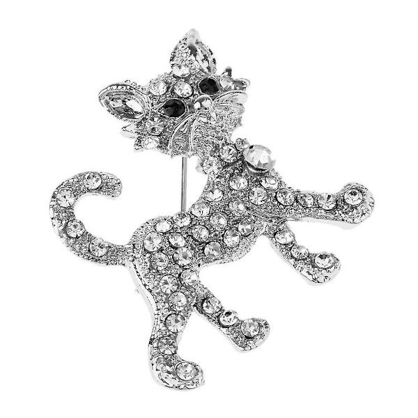Koreansk Mode Kreativ Katt Brosch Nål Legering Kristall Strass Juvel Silver
