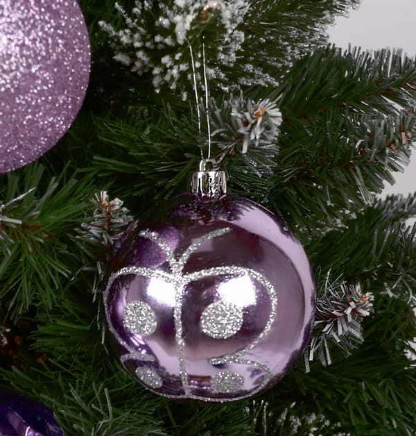 Lila julekuler, plastsett, 8cm julepynt, 9 stk. lila