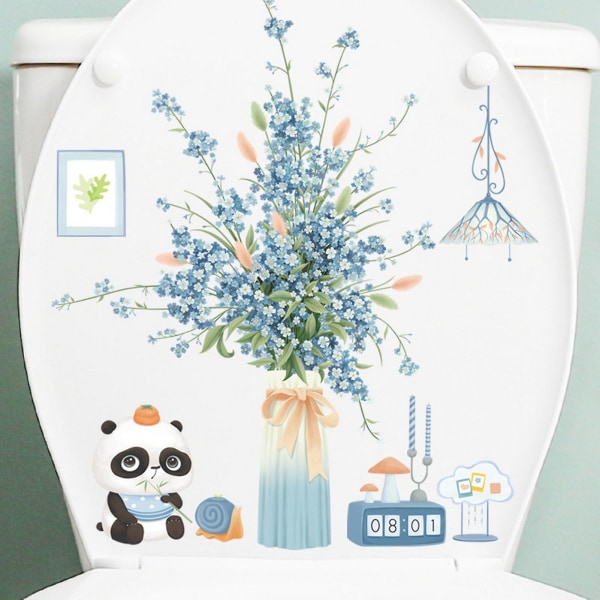 Toiletklistermærke Stærk vedhæftning Blomster Panda mønster Vægskilt Vandtæt klistermærke til badeværelsesindretning