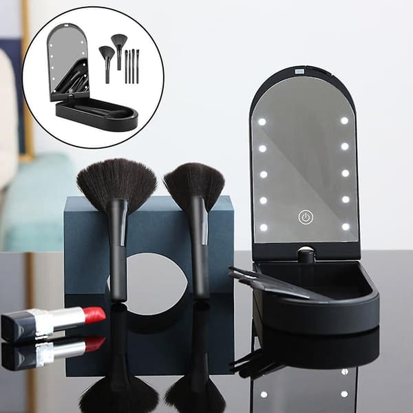 6 Sminkborstar med LED-sminkspegel