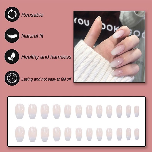 Firkantede tryk-på-negle - falske negle Franske Full Cover falske negle til kvinder og piger