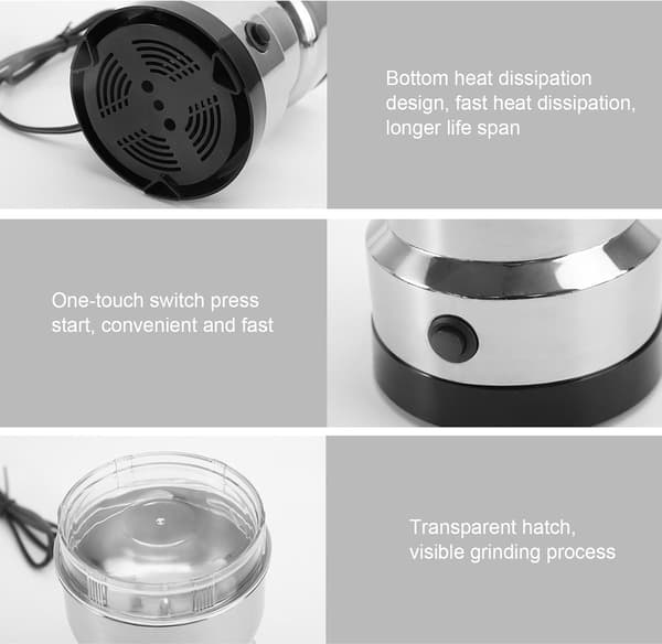 Multifunktionell elektrisk kvarn 300 ml (silver), för malning av kaffebönor, kryddor, spannmål och nötter.