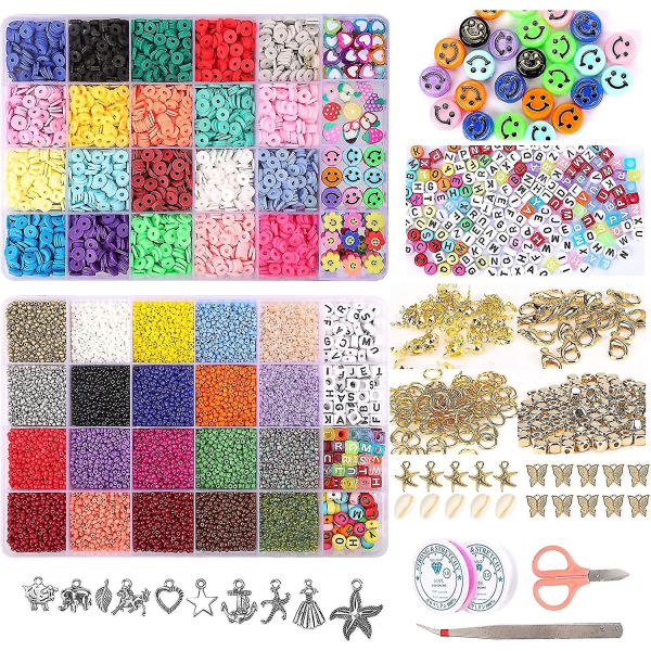 25000 styks glasperler Clay Beads Chain Bead Making Kit Alphabet Bead Vedhæng