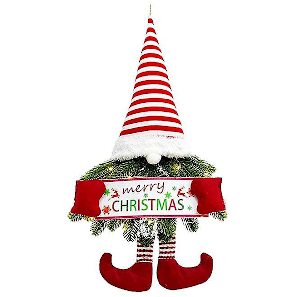 Juledekorasjon med nisse, kortbeint juledekorasjon, lysende julegnom, hengende julepynt i filt, håndlaget svensk nisse
