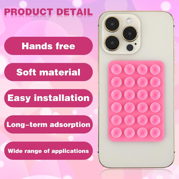 2 stycken silikon sugpropp mobilskal självhäftande fäste, sugkopp mobilskal fäste halkfritt handsfree fäste (rosa)