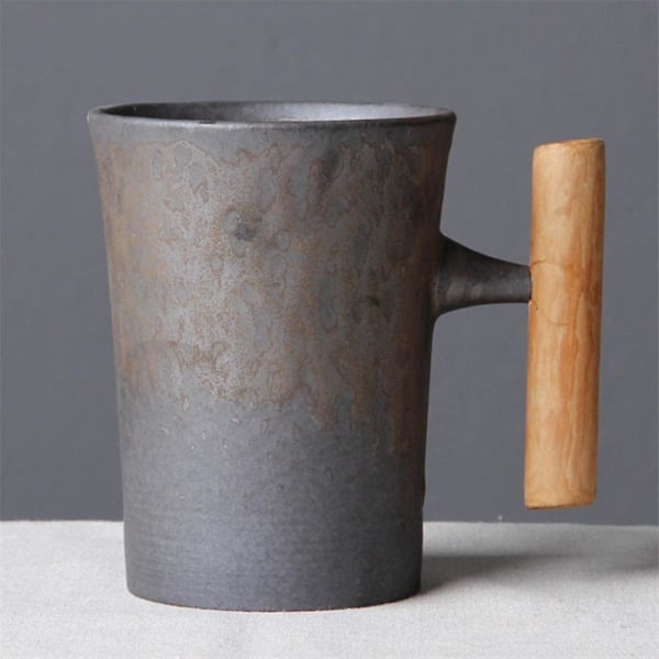 Vintage keraaminen kahvimuki Juomalasi Ruoste Glaze Tea Maito Olutmuki Puukahvalla Vesikuppi Kotitoimisto Juomaastiat