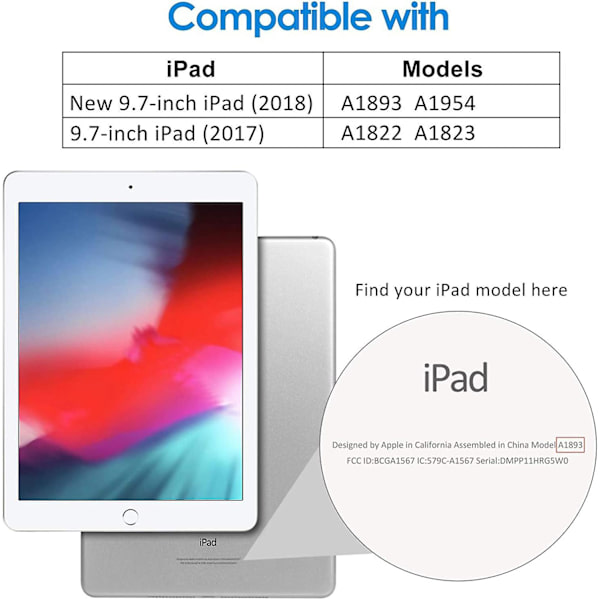 Heytea Etui til iPad (9,7-tommer, 2018/2017 Model, 6./5. Generation), Smart Cover Auto Vågn/Sov, Sort