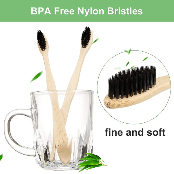 32 stykker biologisk nedbrydelige bambus tandbørster Naturlig tandbørste Komposterbar træ Bambus tandbørste med slanke bløde børster til teenagere og voksne (sort B