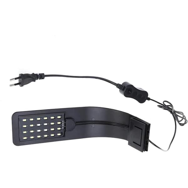 Akvarielampe LED Ultratynd Akvarium Klemmelampe til Planter (Sort, Blåt Lys)