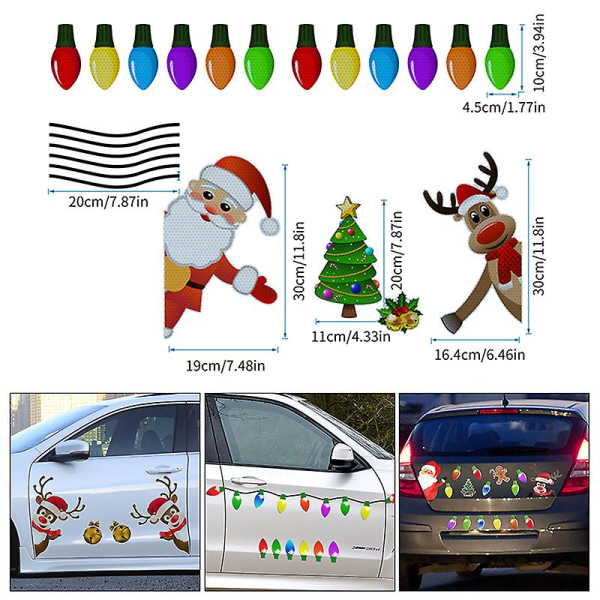 Juldekoration magnetiska bil reflekterande klistermärken Dekaler glödlampa för bil hem