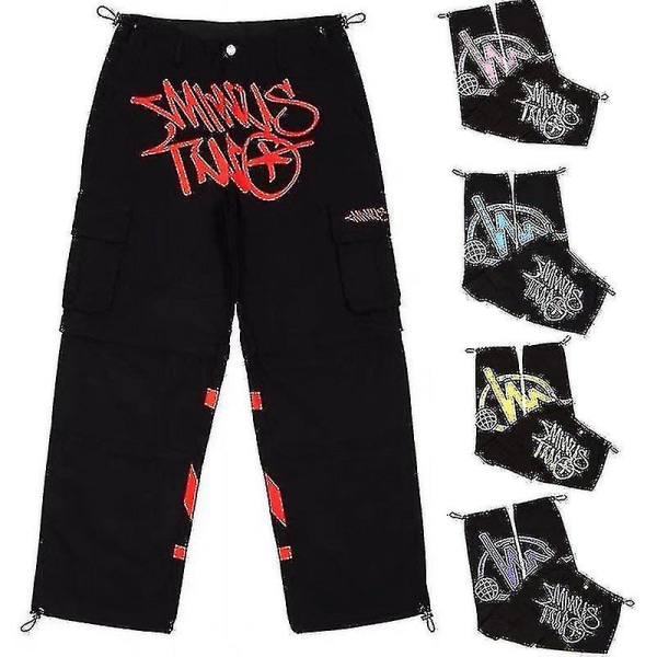 Minus Two Cargo Y2k Casual Bukser Baggy Streetwear Sport Gym Jeans Mænd Cloth black yellow S