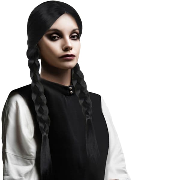 Onsdagsperuk med Flätor - Addams Svart