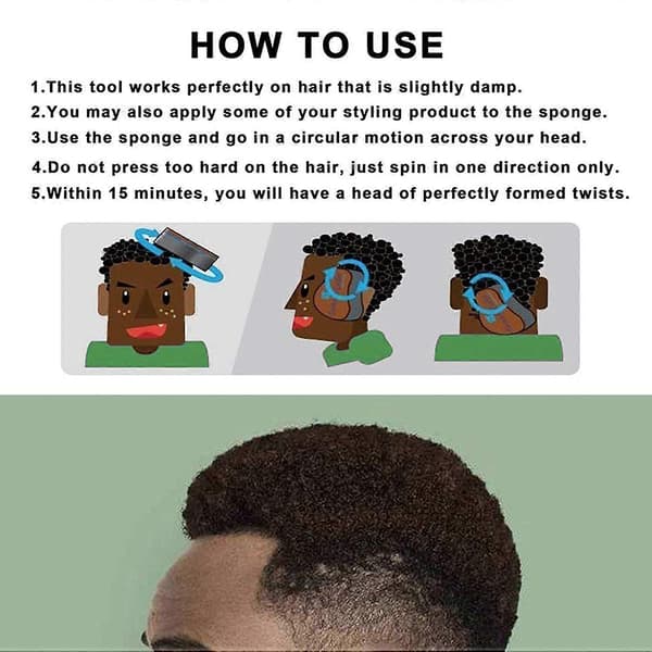 Hårsvampebørste, (8 mm hul) Afro Curl Coil Wave Hårsvampebørste