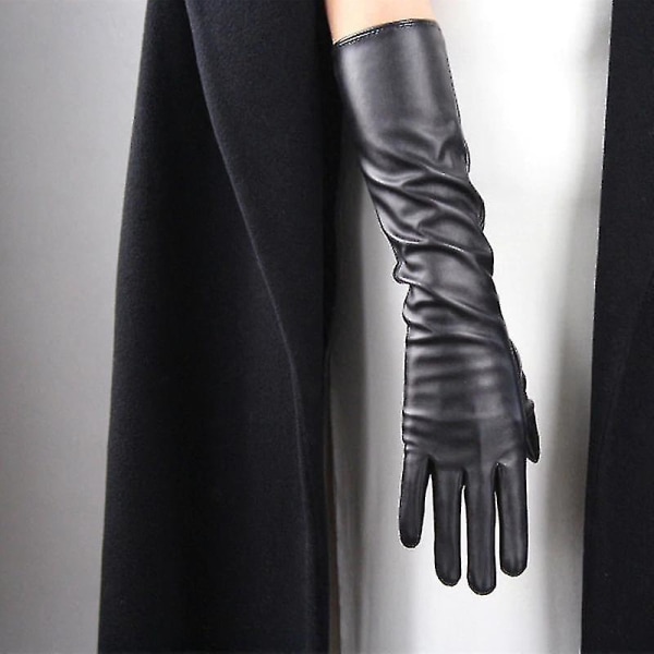 Sexede sorte punk lange pu læderhandsker kvinders vinter tynde fuldfinger berøringsskærm Vindtæt ridning