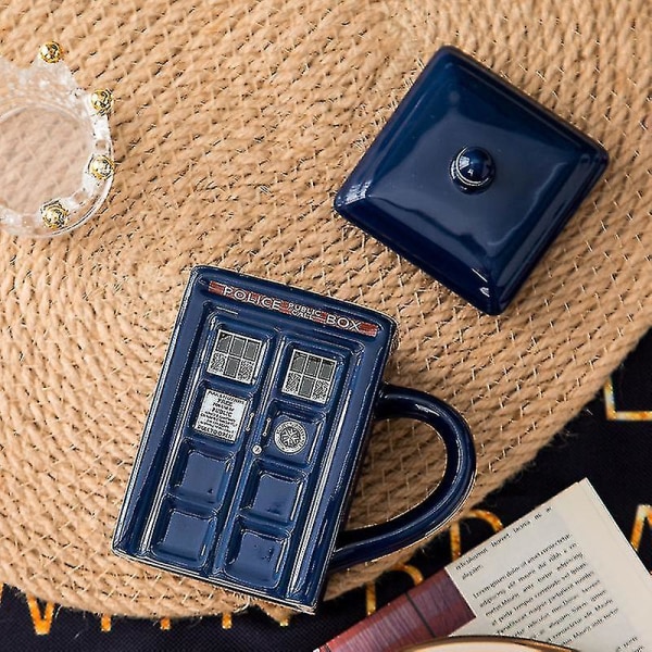 Doctor Who Tardis-krus Kaffe-te-kopp Politikasse Keramikkkrus med lokk Bursdagsgave [pb]