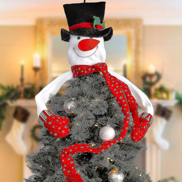 Snowman Christmas Tree Topper - Nyckellig semesterdekoration och prydnad för hem, kontor - Fylld polyester vinterkaraktär med topphatt, vantar,